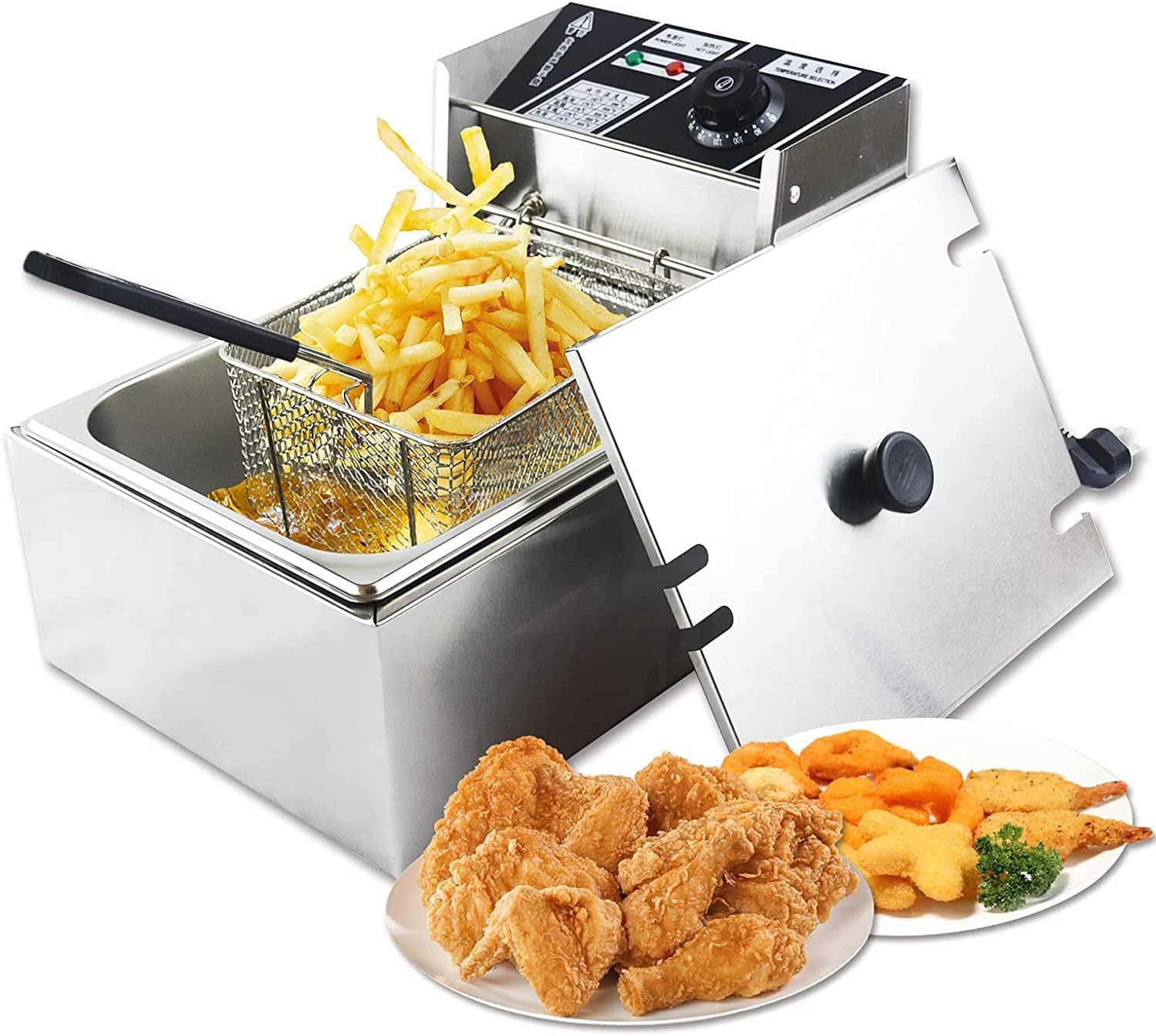 Freidora profesional para restaurantes o comercios. Gran capacidad de 12L. Control de temperarura. Excelente solución para papas fritas-Toallita mágica de nanoesponja gris (12L silver white)