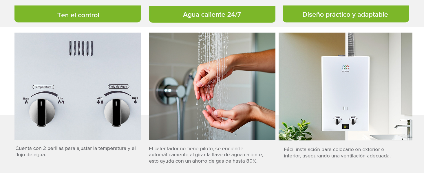 calentadores de agua, calentador instantáneo, calentador de paso gas lp