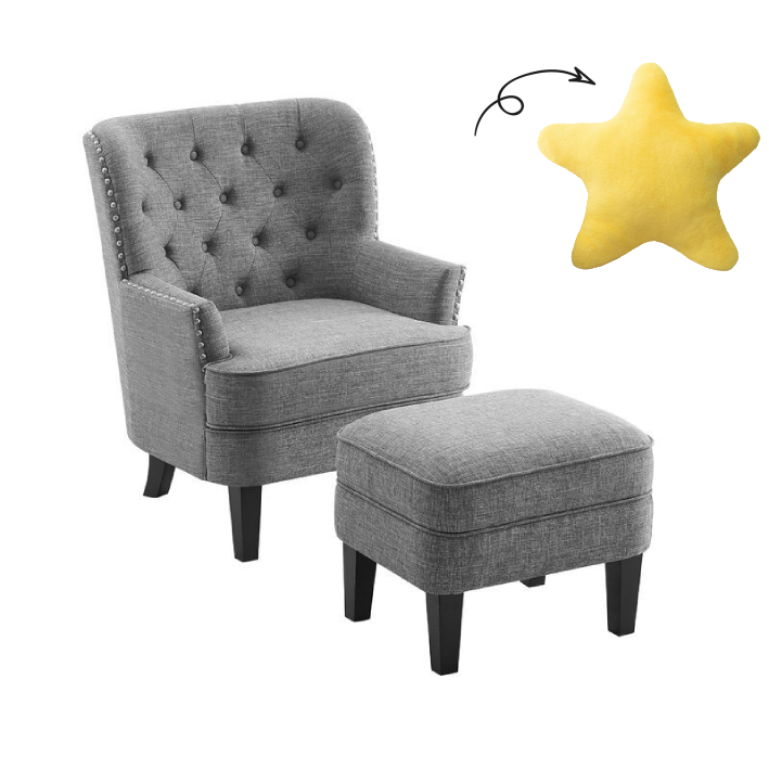 32” Wide Tufted Wingback Chair and Ottoman