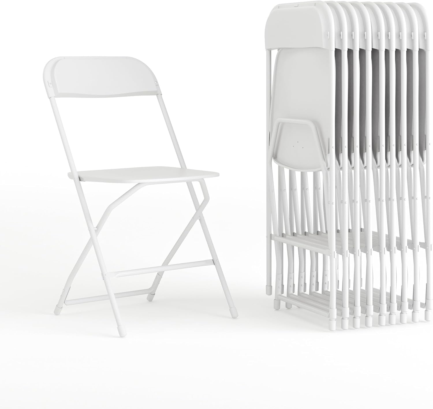 Juego de 10 sillas plegables de plástico - Silla plegable liviana y apilable con capacidad de peso de 650 LB en color blanco