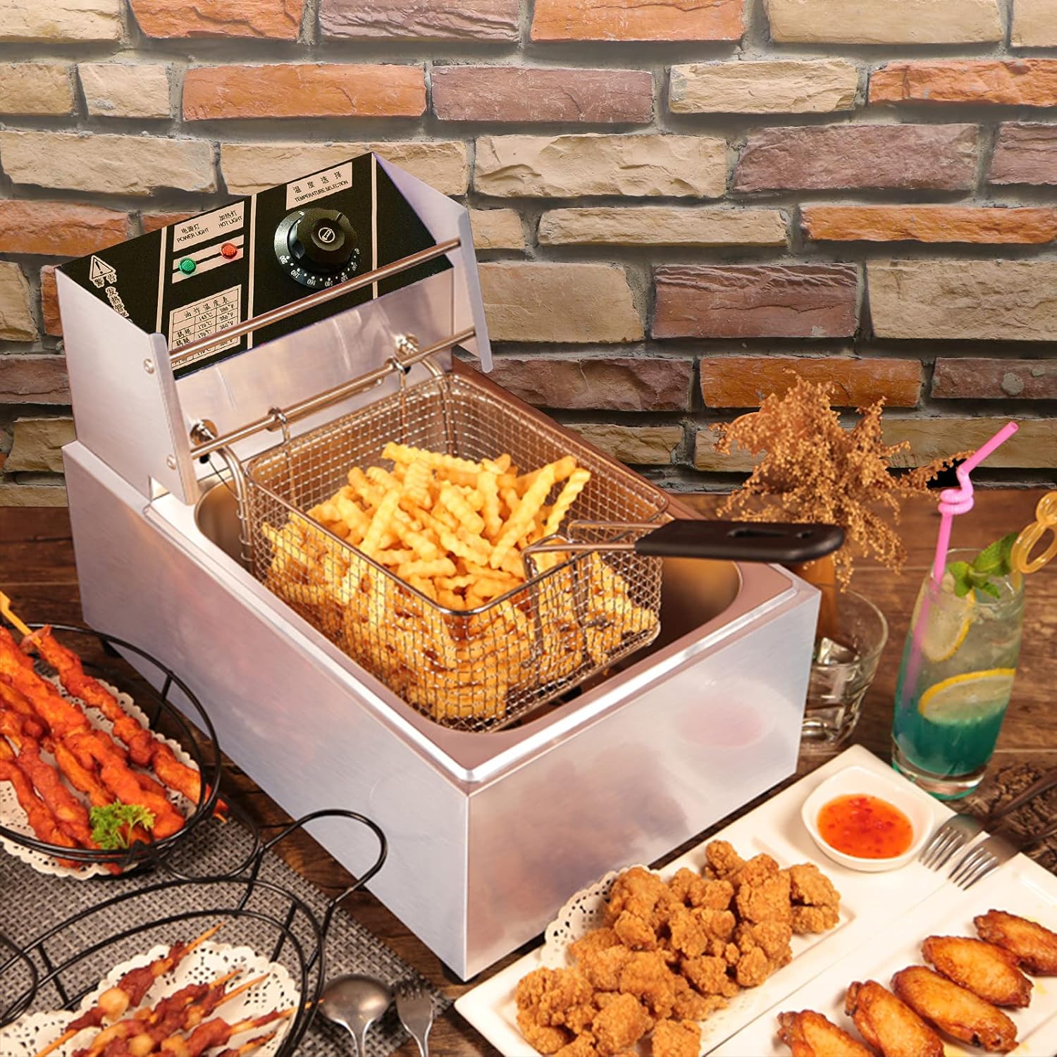 Freidora profesional para restaurantes o comercios. Gran capacidad de 12L. Control de temperarura. Excelente solución para papas fritas-Toallita mágica de nanoesponja gris (12L silver white)