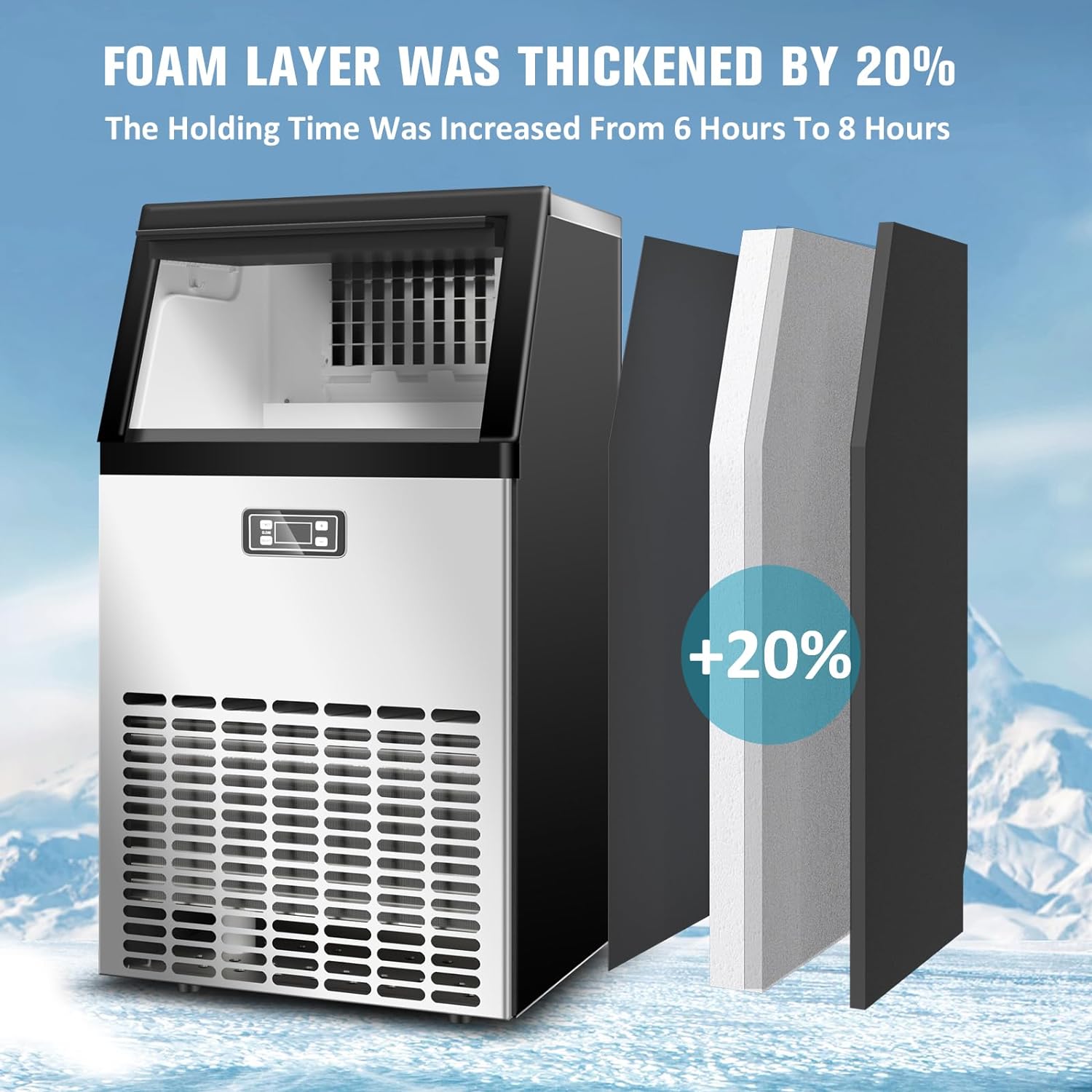 120lbs/24H Commercial Ice Maker Machine, 48 Cubes/11mins Stainless Steel Under Counter ice Machine with 33lbs Ice Storage Capacity, Self-Clean Freestanding Ice Maker