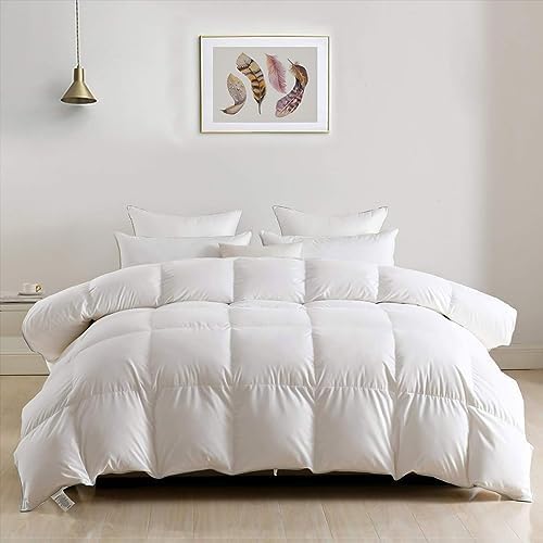 DWR - Edredón de plumas de tamaño King de lujo, funda de mezcla de algodón egipcio suave, relleno de 750 pulgadas, relleno de peso medio, relleno esponjoso de plumón con lazos (120 x 98 pulgadas-trapo