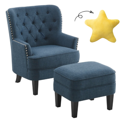 32” Wide Tufted Wingback Chair and Ottoman