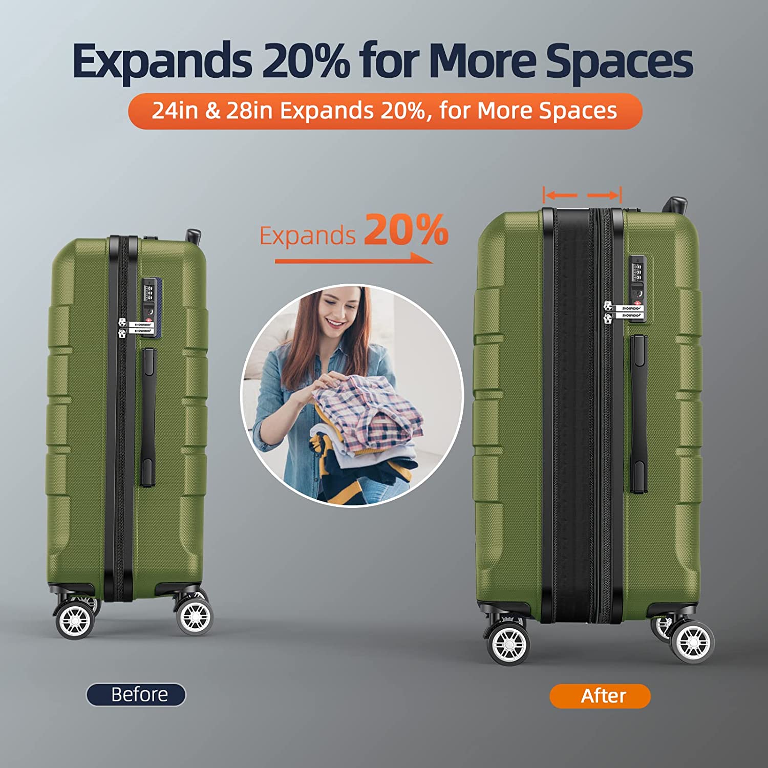 SHOWKOO Luggage Sets Expandable PC+ABS Durable Suitcase Double Wheels TSA Lock 3pcs