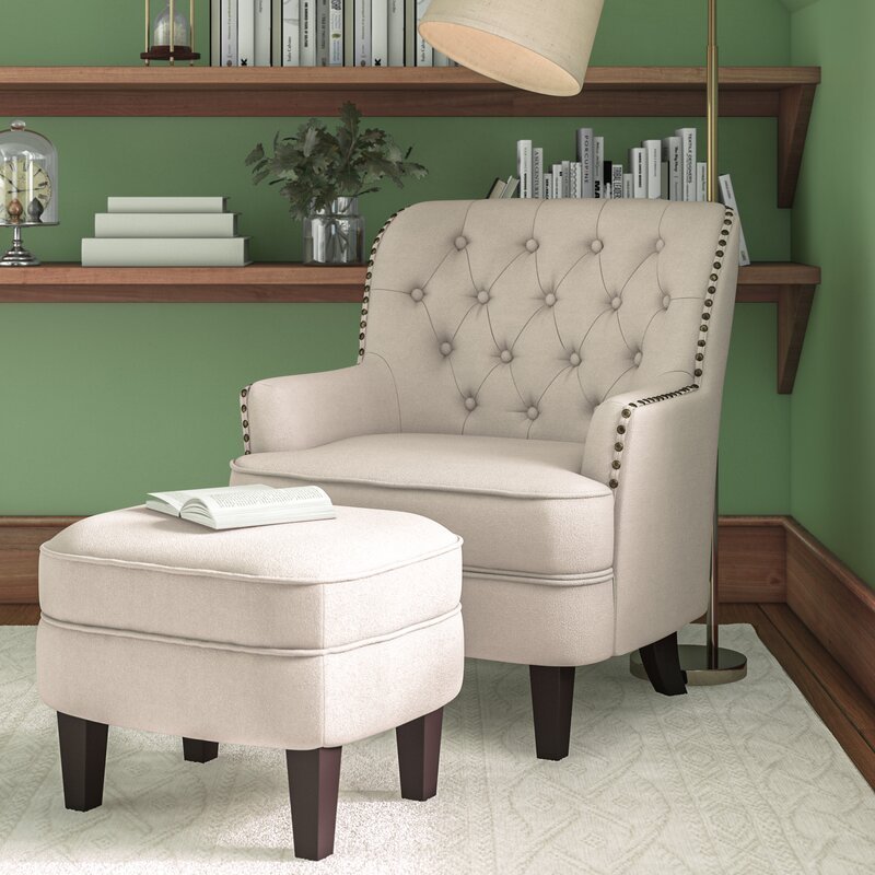 32” Wide Tufted Wingback Chair and Ottoman