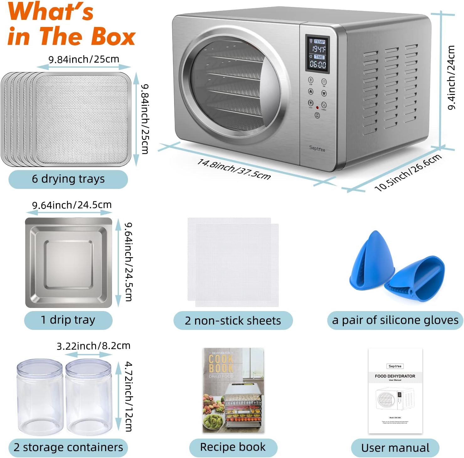 Deshidratador de alimentos para 6 paletas de cecina, secador de frutas de alta eficiencia de 180 °F, deshidratador de acero inoxidable para carne deshidratada, golosinas para perros, hierbas -----Paño de limpieza