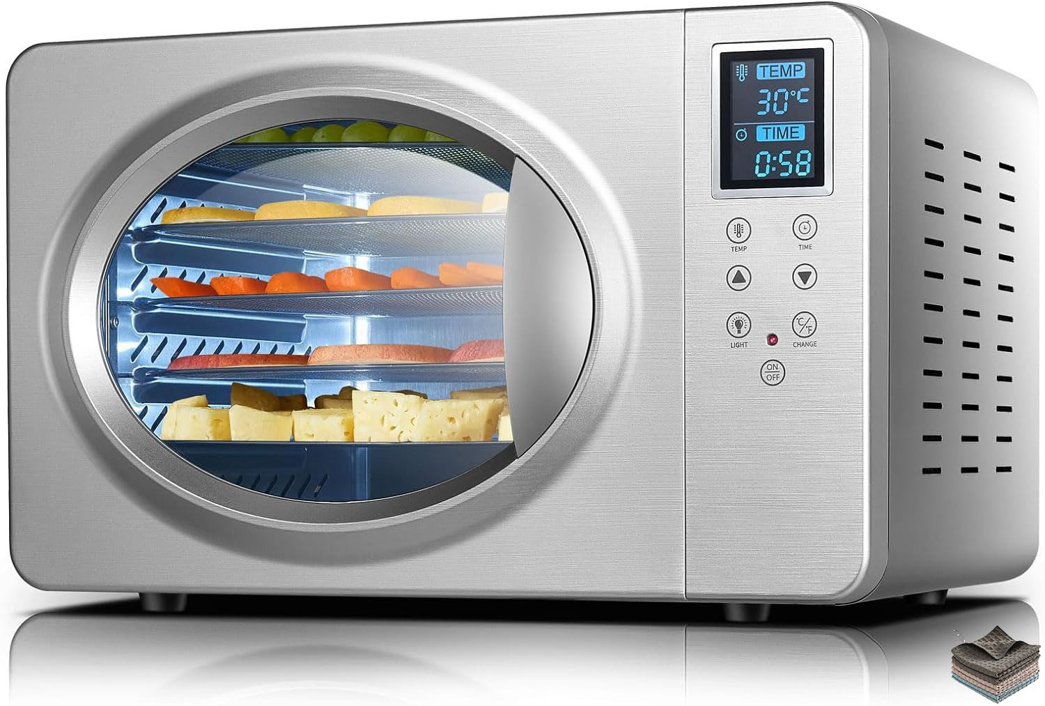 Deshidratador de alimentos para 6 paletas de cecina, secador de frutas de alta eficiencia de 180 °F, deshidratador de acero inoxidable para carne deshidratada, golosinas para perros, hierbas -----Paño de limpieza