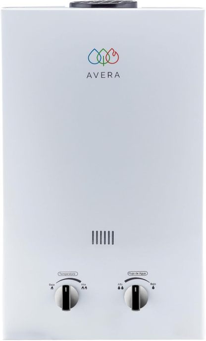 AVERA Calentador de agua Instantaneo GAS NATURAL, Boiler de Paso, Capacidad 6 Litros/Minuto, 1 Servicio, Facil Instalacion, Ahorro de Gas y Agua Caliente al Instante, C6LNAT