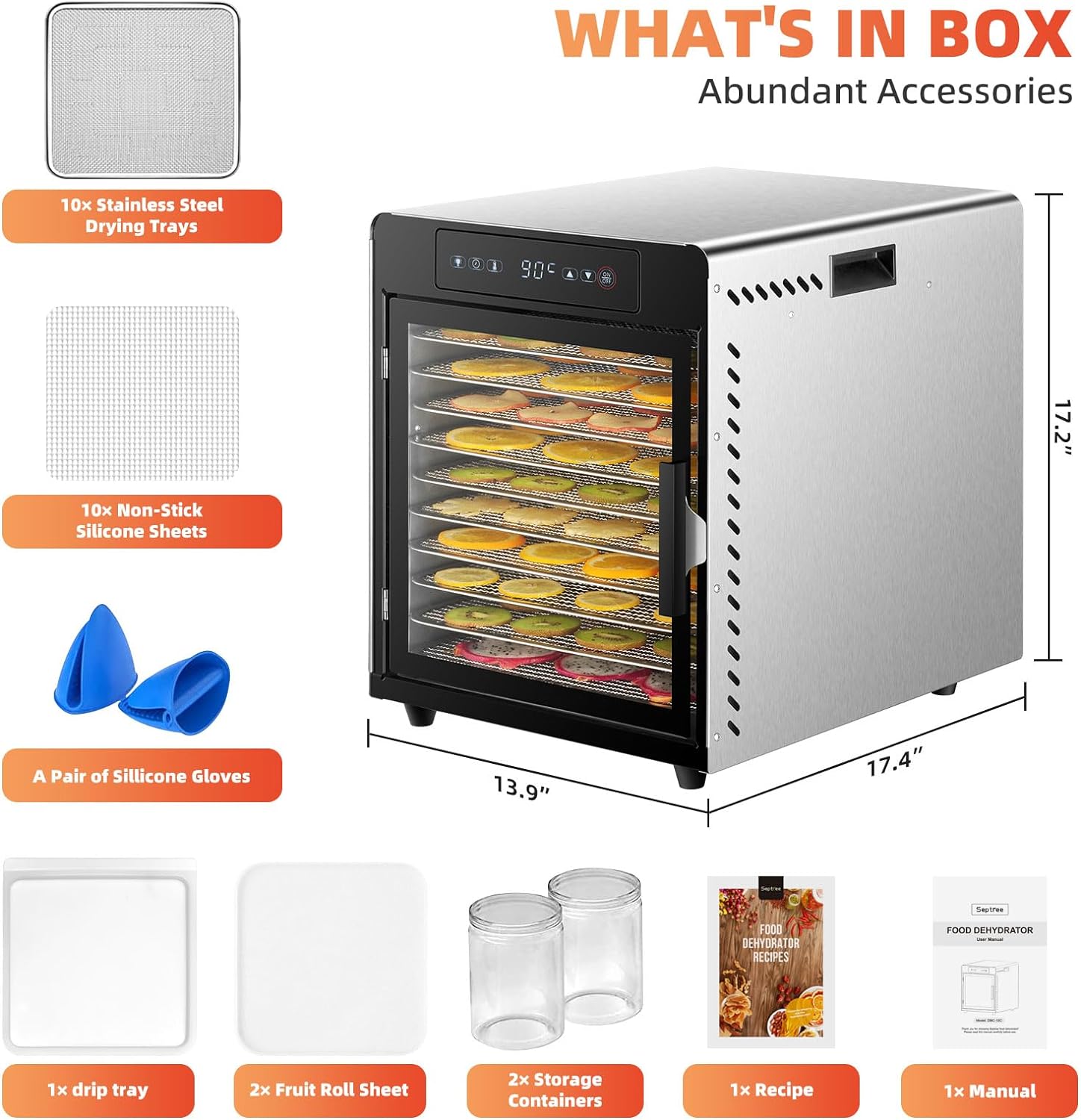 Deshidratador de alimentos para 6 paletas de cecina, secador de frutas de alta eficiencia de 180 °F, deshidratador de acero inoxidable para carne deshidratada, golosinas para perros, hierbas -----Paño de limpieza