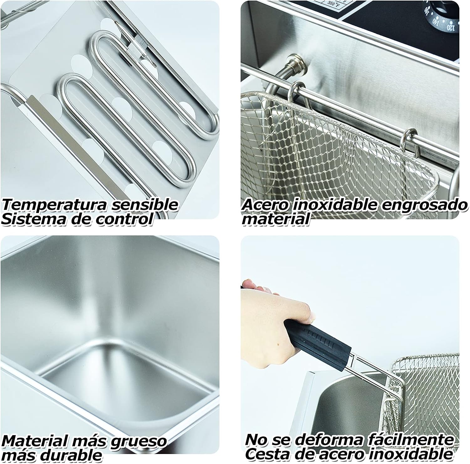 Freidora profesional para restaurantes o comercios. Gran capacidad de 12L. Control de temperarura. Excelente solución para papas fritas-Toallita mágica de nanoesponja gris (12L silver white)