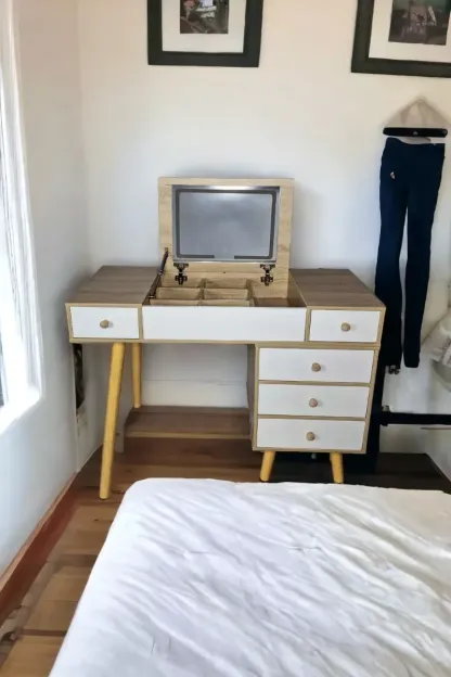 Tocador Moderno Expandible Espejo Abatible 3 Luz Led Banco