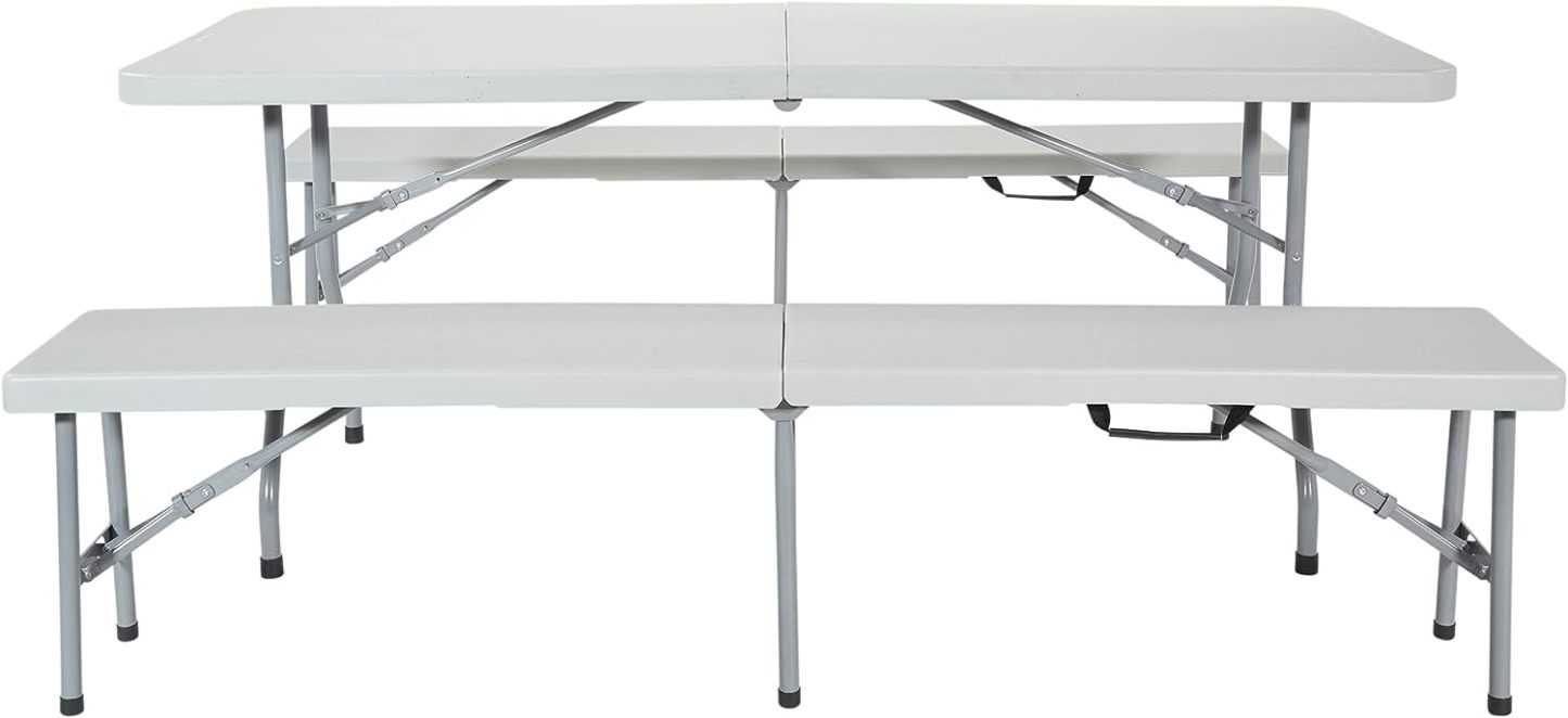 VINGLI Juego de mesa de picnic con 2 bancos, juego de sillas de mesa de camping de 6 pies, muebles plegables de 3 piezas para uso interior o exterior-taza