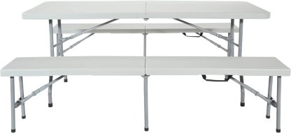 VINGLI Juego de mesa de picnic con 2 bancos, juego de sillas de mesa de camping de 6 pies, muebles plegables de 3 piezas para uso interior o exterior-taza
