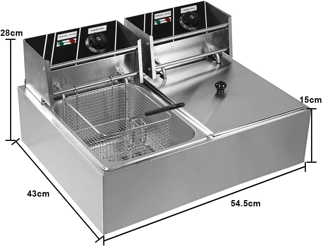 Freidora profesional para restaurantes o comercios. Gran capacidad de 12L. Control de temperarura. Excelente solución para papas fritas-Toallita mágica de nanoesponja gris (12L silver white)