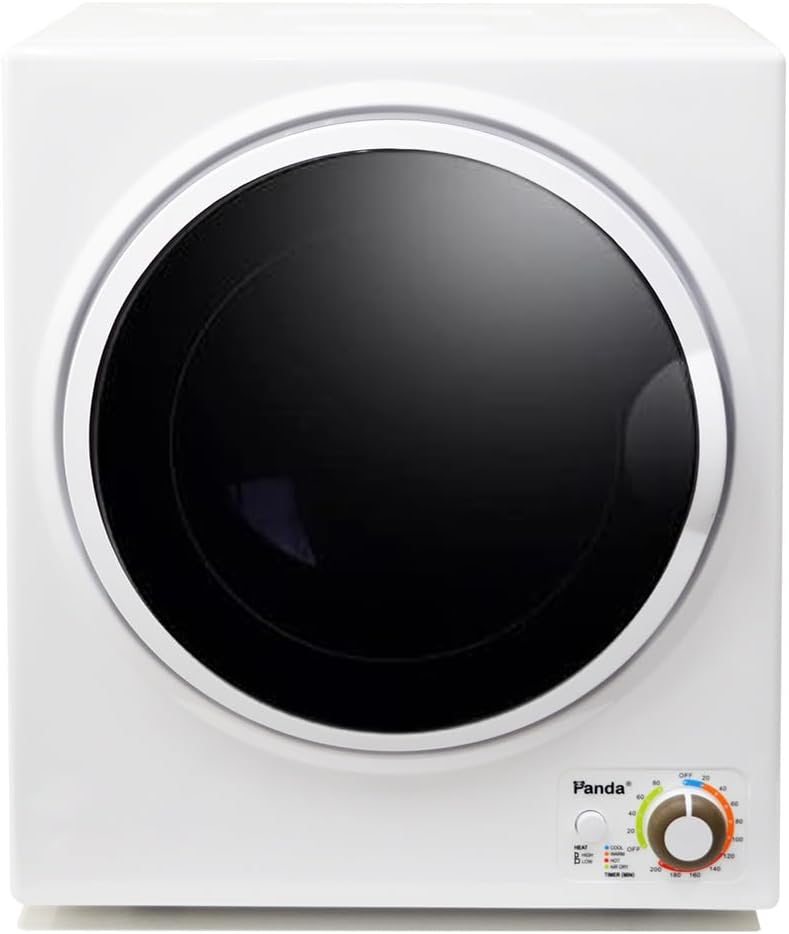 Panda PAN725SF Secadora de ropa eléctrica portátil, 110 V, 1,5 pies cúbicos, vaso de acero inoxidable, negro/blanco ----- Percha para ropa
