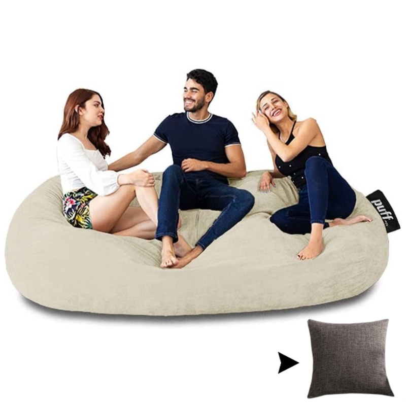 Puff - Sillón 2 en 1 con Cama King Size para Adultos Relleno de Hule Espuma (Puff: 180x50x100 cm, Cama: 200x220 cm) Cómodo Acabado en Gamuza Color Arena-almohada