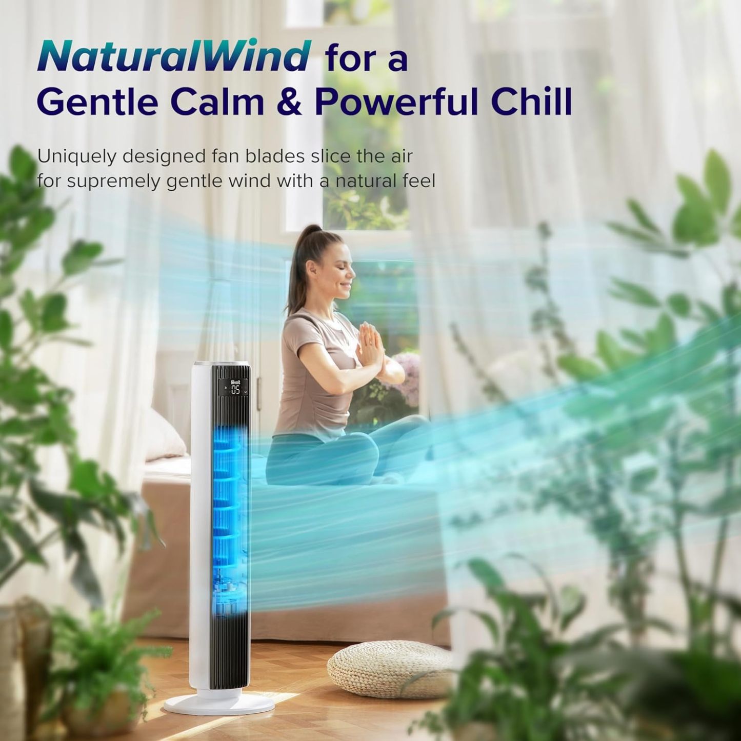 LEVOIT Tower Fan for Bedroom, 25ft/s Velocity 28dB Cooling Fan with Remote, Bladeless and 90° Oscillating Fan with 5 Speeds, 4 Modes, 12H Timer, Standing Fans for Home, White, Classic 36-Inch