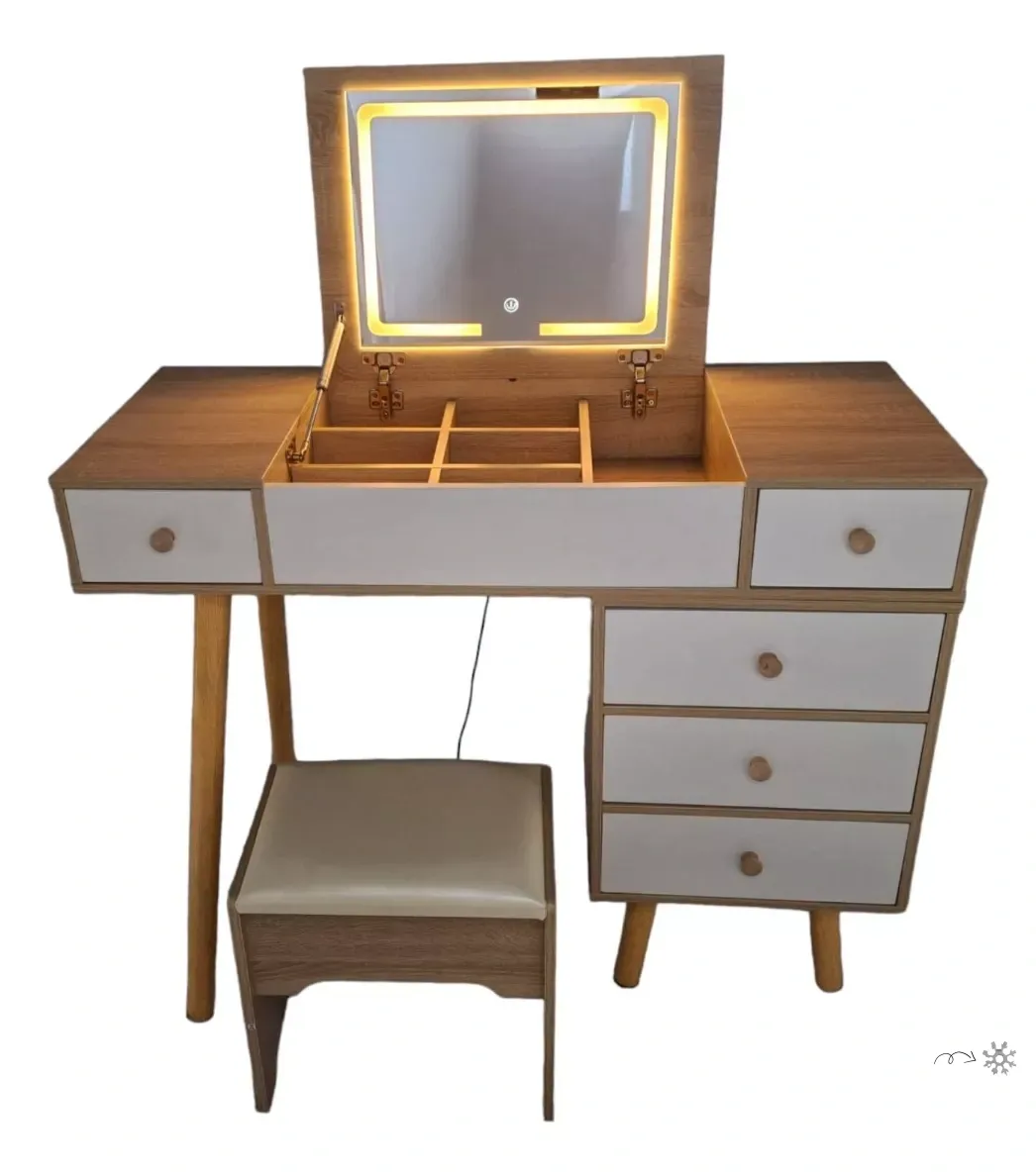 Tocador Moderno Expandible Espejo Abatible 3 Luz Led Banco