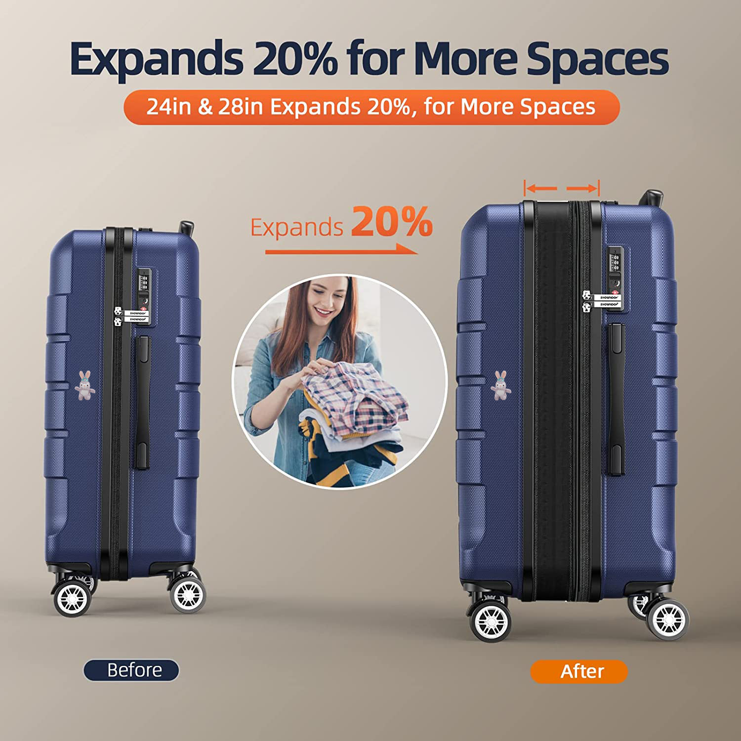 SHOWKOO Luggage Sets Expandable PC+ABS Durable Suitcase Double Wheels TSA Lock 3pcs