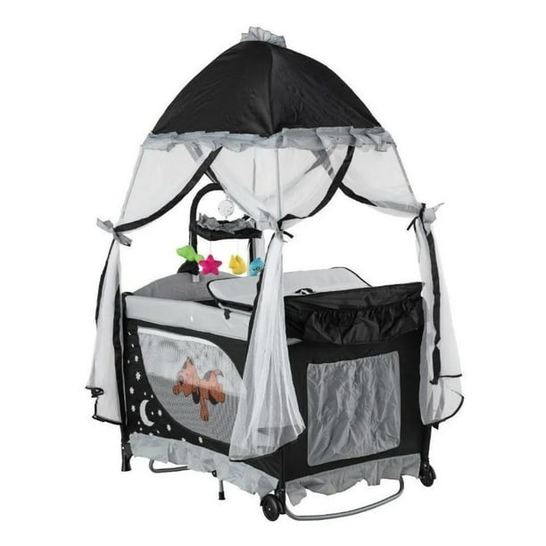 Cuna Corral Bebe Starkids Draco Toldo Movil Juguetes Musical Negro/Gris Star Kids DRACO NEGRO/GRIS