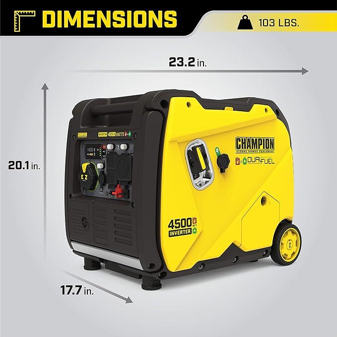 Champion Power Equipment 200988 - Generador inversor portátil de Combustible Dual (4500 W, con Arranque eléctrico)-USB a interfaz