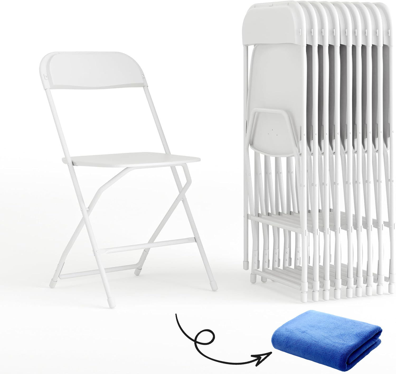 Juego de 10 sillas plegables de plástico - Silla plegable liviana y apilable con capacidad de peso de 650 LB en color blanco