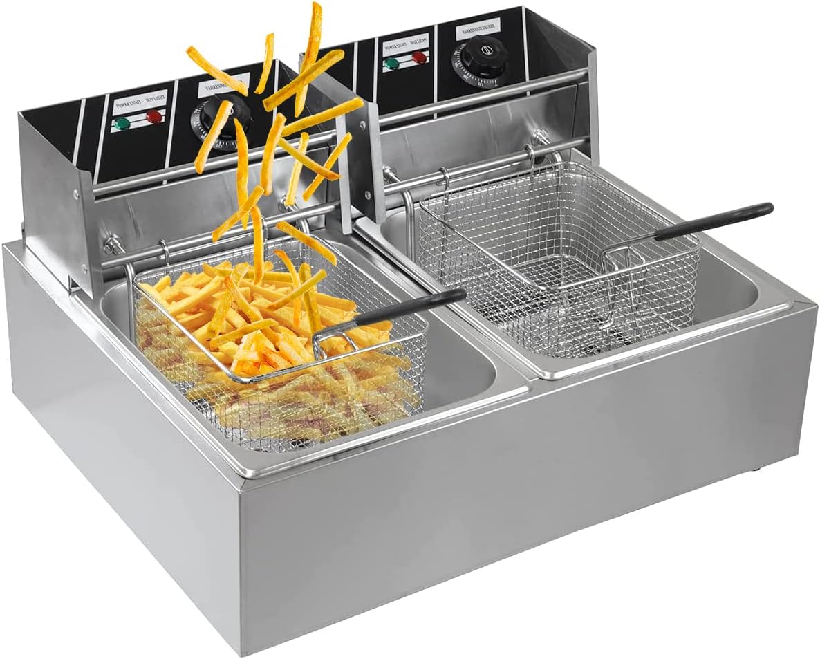 Freidora profesional para restaurantes o comercios. Gran capacidad de 12L. Control de temperarura. Excelente solución para papas fritas-Toallita mágica de nanoesponja gris (12L silver white)
