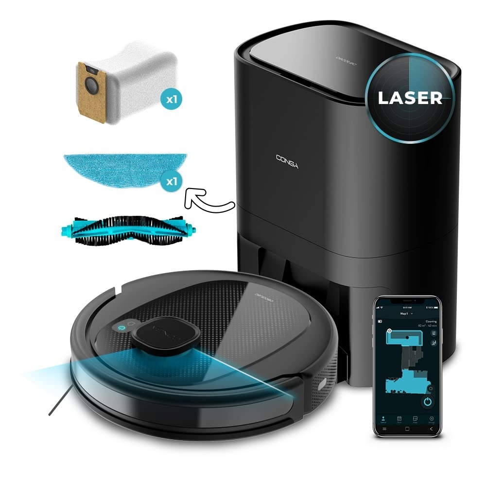 Cecotec Robot Aspirador Conga 4790 Eternal Home Genesis. iTech Laser Eye, 4en1, Room Plan, Base-SmartClean, 3000 Pa, Fregado, 110 Minutos, 8 Modos, Bolsa 2 L.