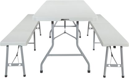 VINGLI Juego de mesa de picnic con 2 bancos, juego de sillas de mesa de camping de 6 pies, muebles plegables de 3 piezas para uso interior o exterior-taza
