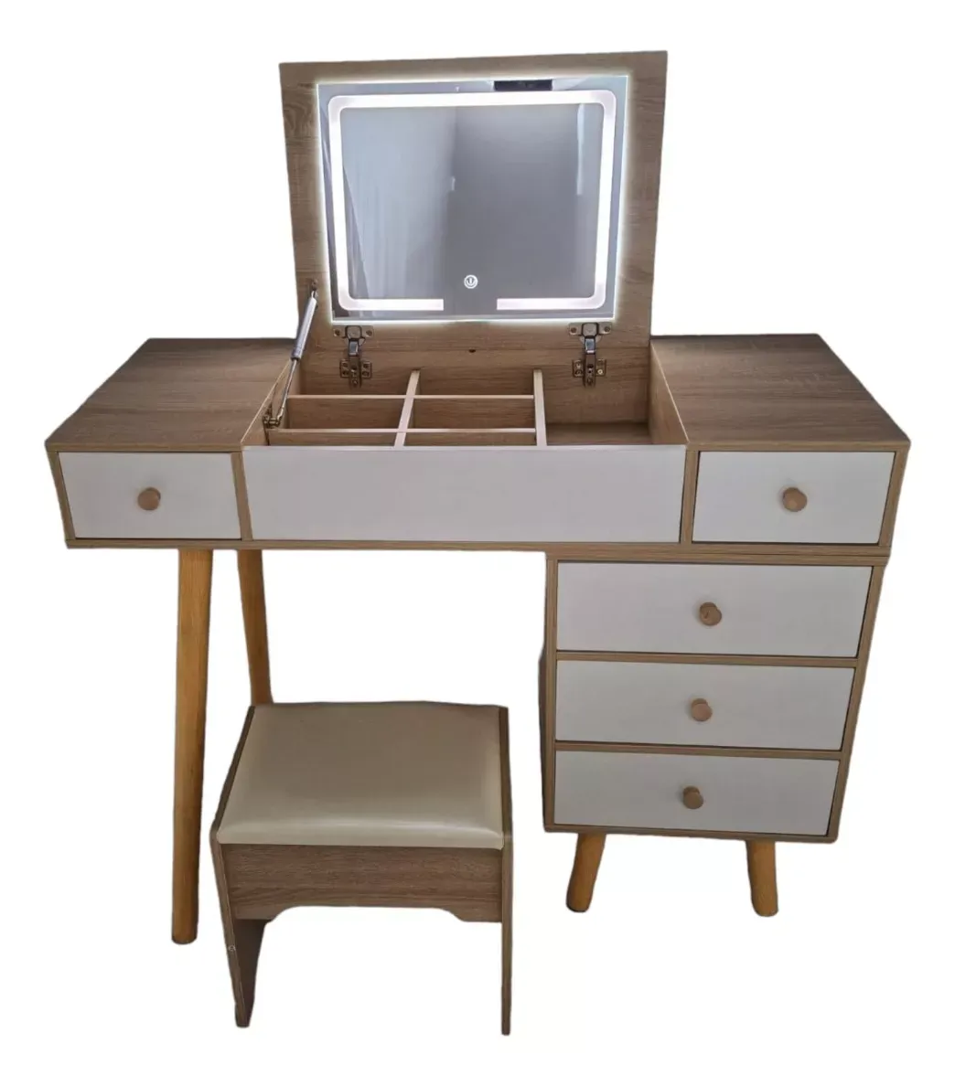 Tocador Moderno Expandible Espejo Abatible 3 Luz Led Banco