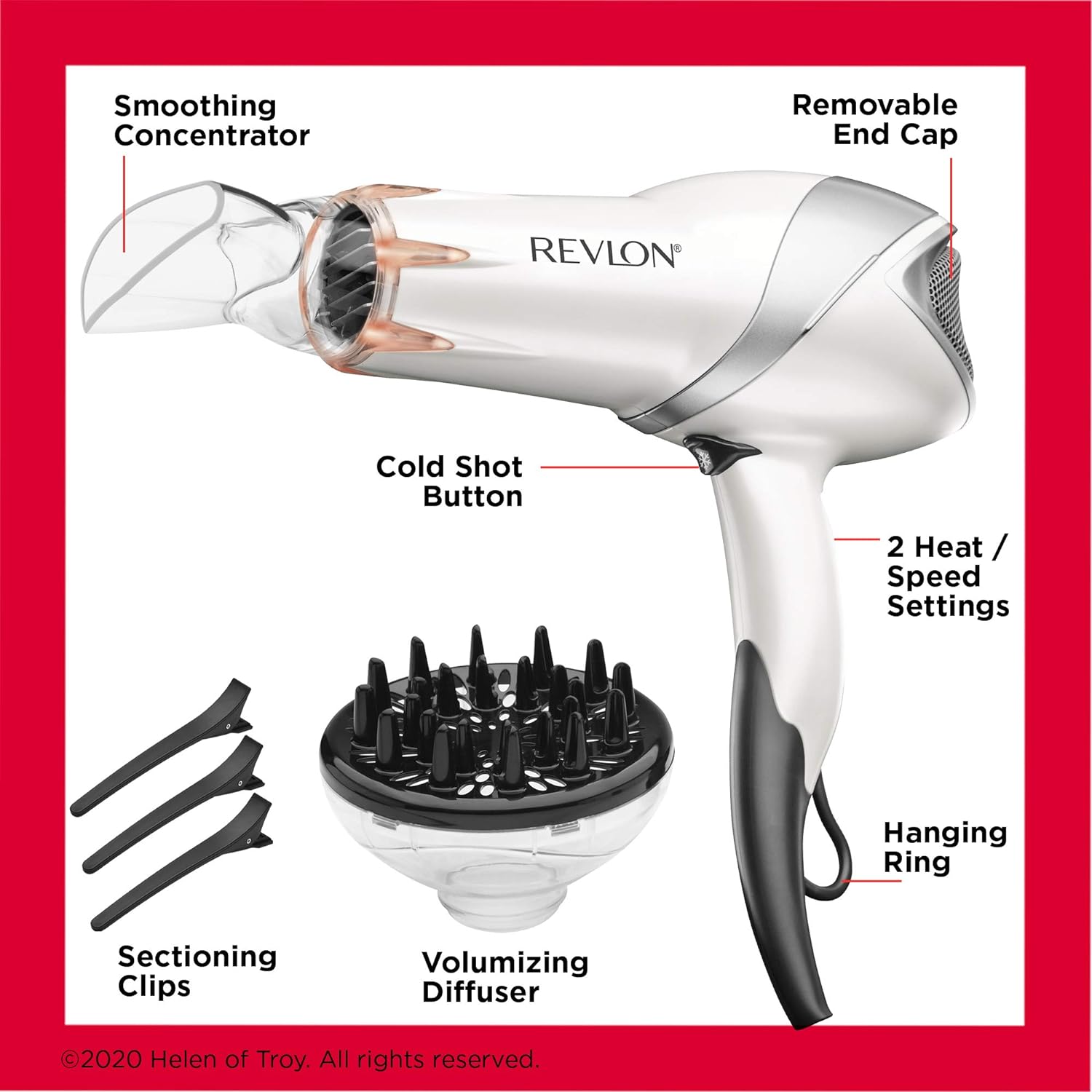 Revlon - Secador de pelo con calor infrarrojo de 1875 W para un secado rápido y un brillo elevado-cuerda de pelo