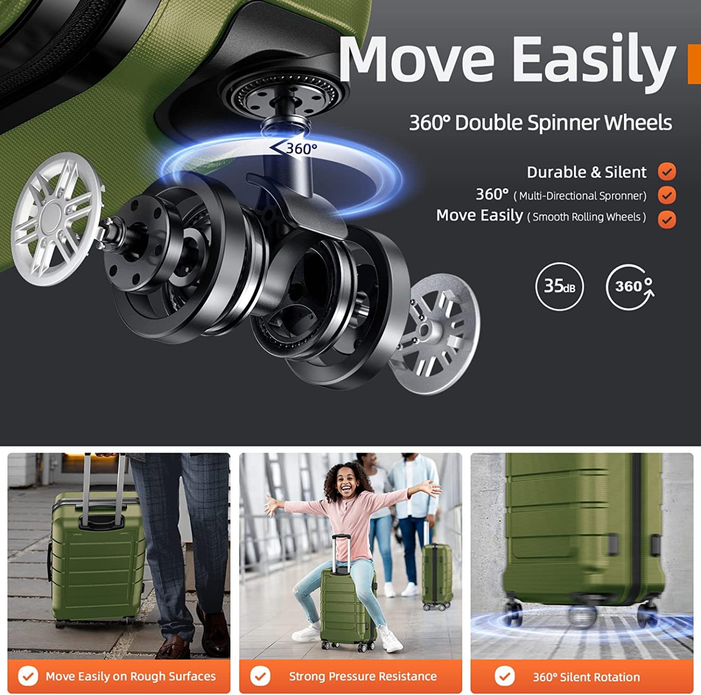 SHOWKOO Luggage Sets Expandable PC+ABS Durable Suitcase Double Wheels TSA Lock 3pcs