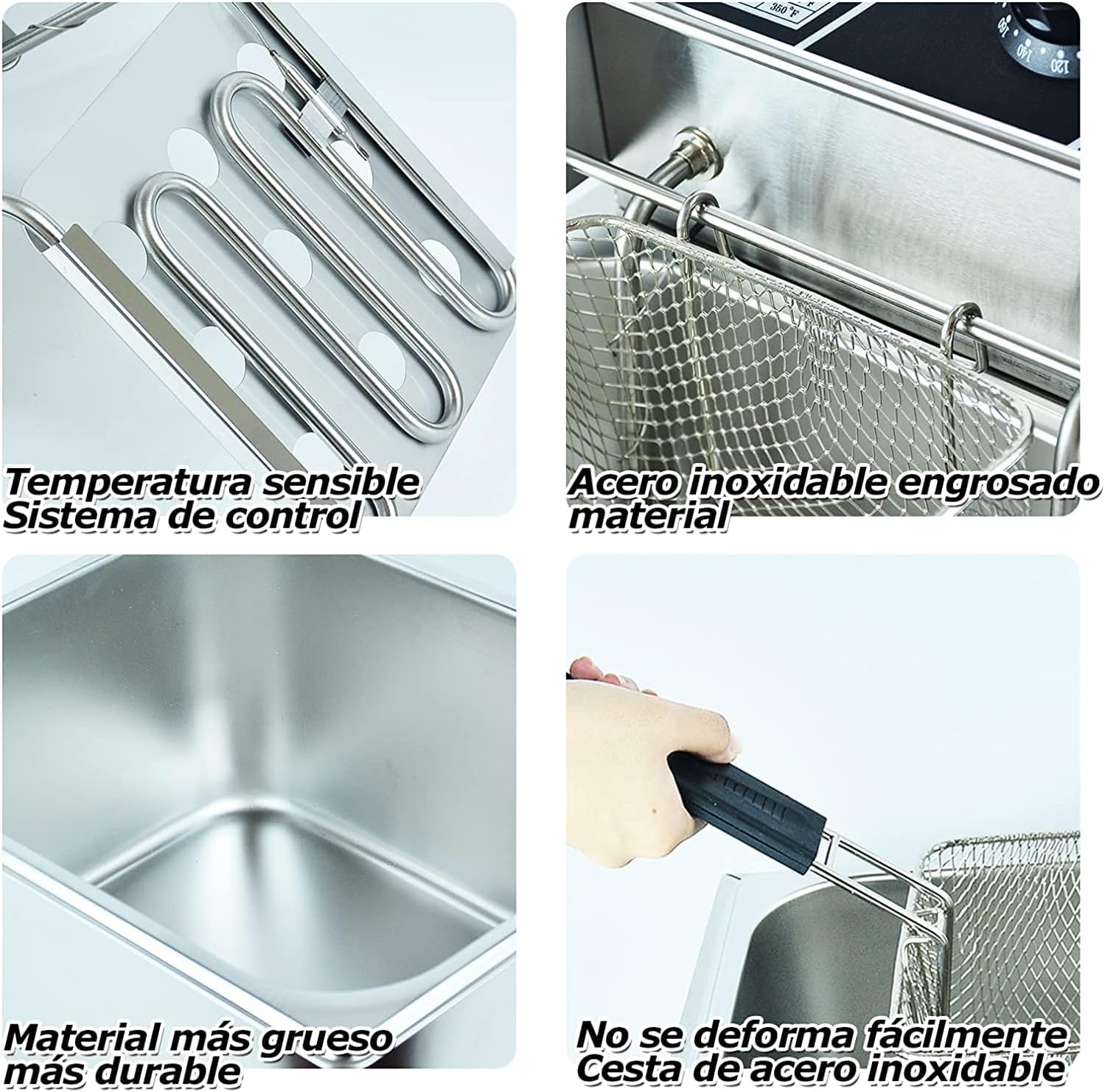 Freidora profesional para restaurantes o comercios. Gran capacidad de 12L. Control de temperarura. Excelente solución para papas fritas-Toallita mágica de nanoesponja gris (12L silver white)