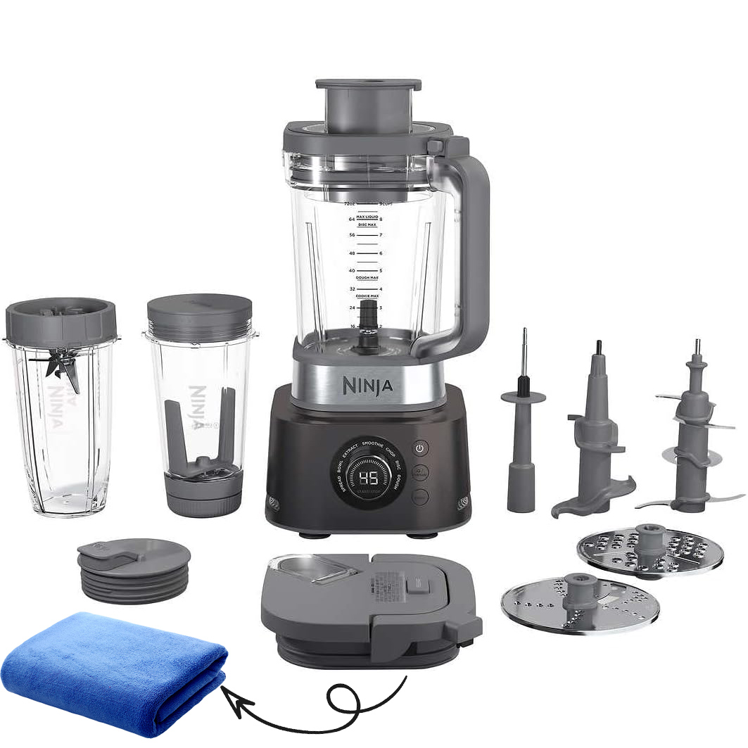 Licuadora de Uso Profesional, 7 Funciones en 1, Procesador de Alimentos y Extractor de Nutrientes, 3 Cuchillas, 2 Tapas, 2 Termos y 2 Extractores de Nutrientes (Reacondicionado)