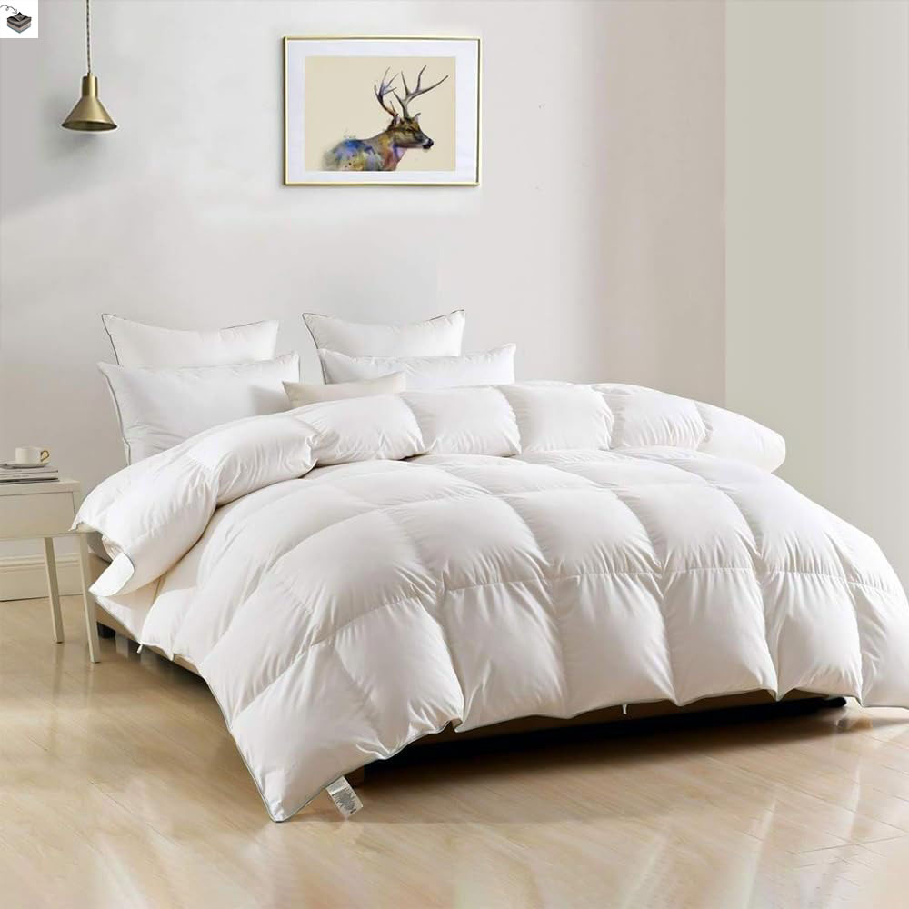 DWR - Edredón de plumas de tamaño King de lujo, funda de mezcla de algodón egipcio suave, relleno de 750 pulgadas, relleno de peso medio, relleno esponjoso de plumón con lazos (120 x 98 pulgadas-trapo