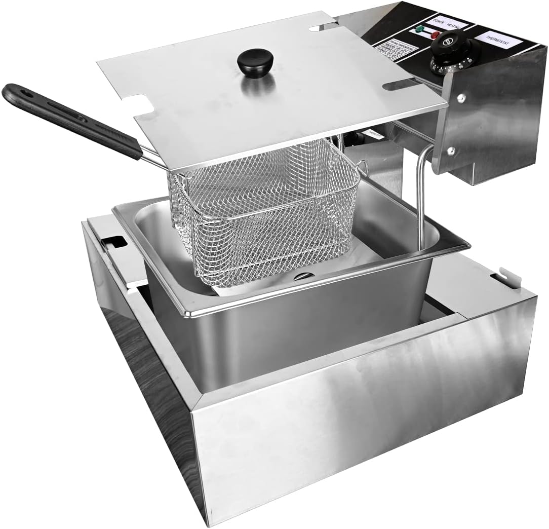 Freidora profesional para restaurantes o comercios. Gran capacidad de 12L. Control de temperarura. Excelente solución para papas fritas-Toallita mágica de nanoesponja gris (12L silver white)