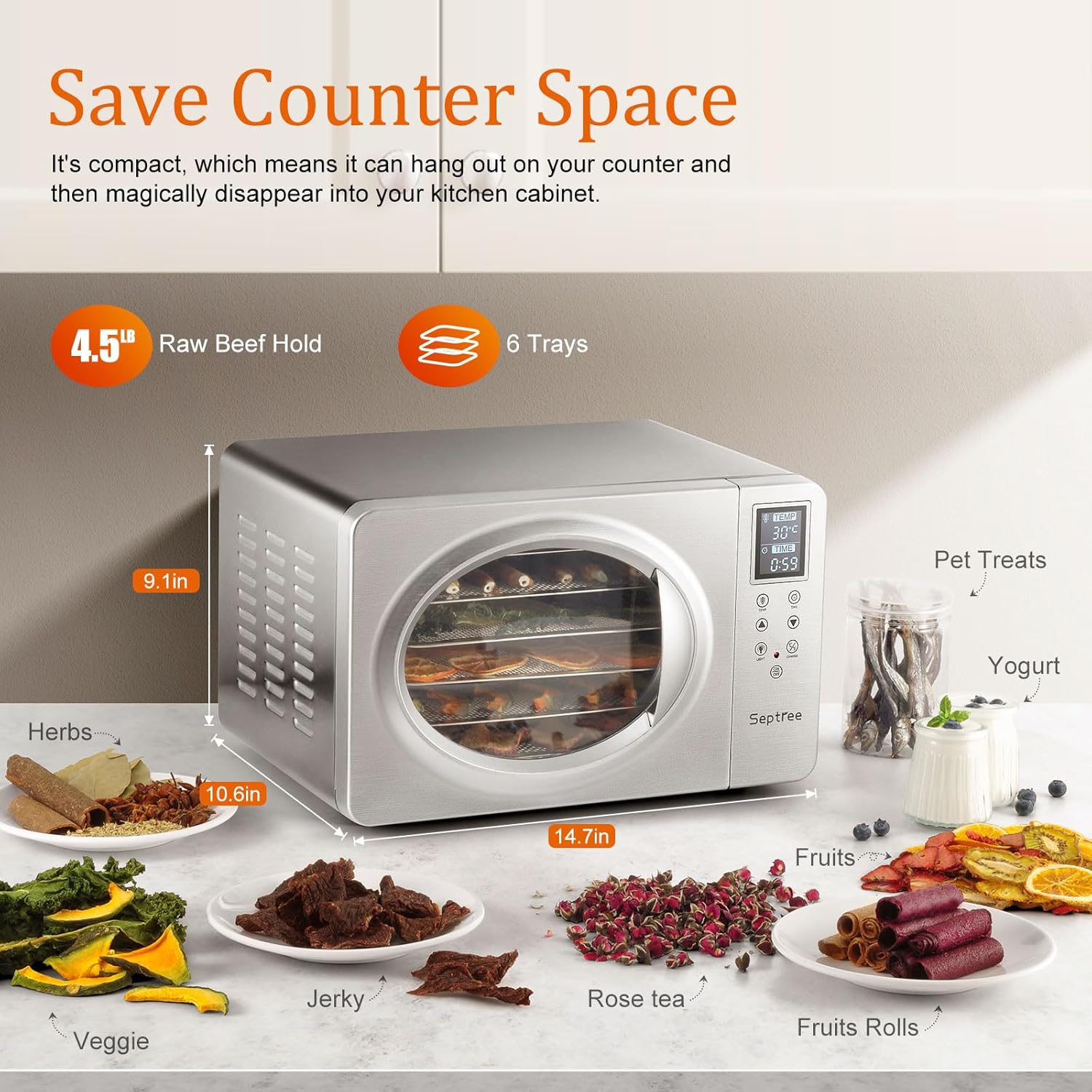 Deshidratador de alimentos para 6 paletas de cecina, secador de frutas de alta eficiencia de 180 °F, deshidratador de acero inoxidable para carne deshidratada, golosinas para perros, hierbas -----Paño de limpieza