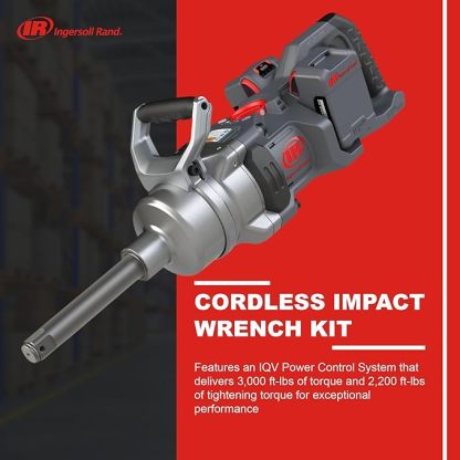 Ingersoll Rand W9691-K4E Kit de batería de 1" Llave de impacto inalámbrica de 20V 4, zanco ext de 6", torque de 3000 ft-lb, retenedor de orificio pasante de anillo de fricción, mango en D