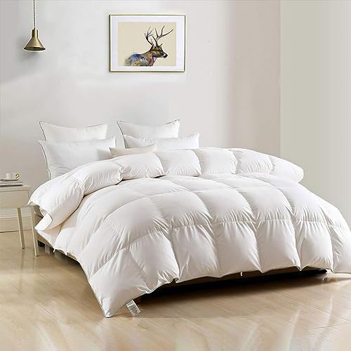 DWR - Edredón de plumas de tamaño King de lujo, funda de mezcla de algodón egipcio suave, relleno de 750 pulgadas, relleno de peso medio, relleno esponjoso de plumón con lazos (120 x 98 pulgadas-trapo