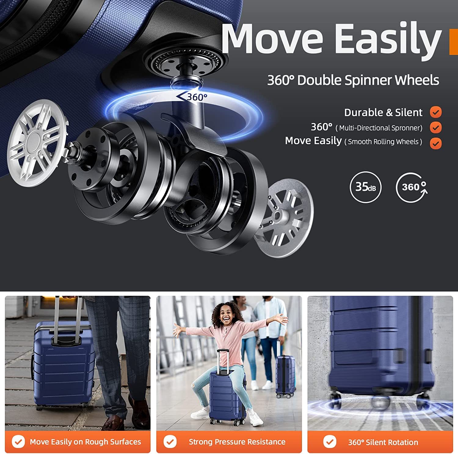 SHOWKOO Luggage Sets Expandable PC+ABS Durable Suitcase Double Wheels TSA Lock 3pcs