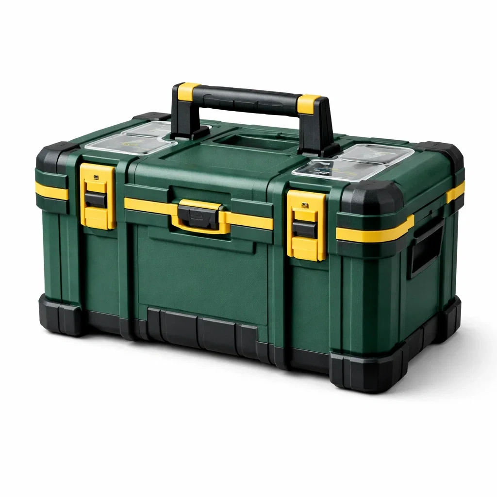 Boîte à Outils en Plastique ABS Vert et Jaune avec Fermoirs-DREAMCHAIRCRAFT