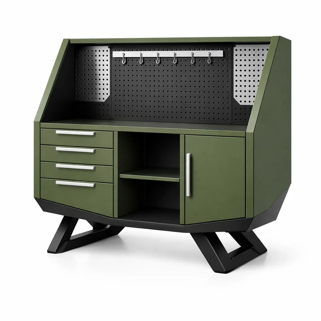 Établi en Métal Vert avec Tiroirs-DREAMCHAIRCRAFT