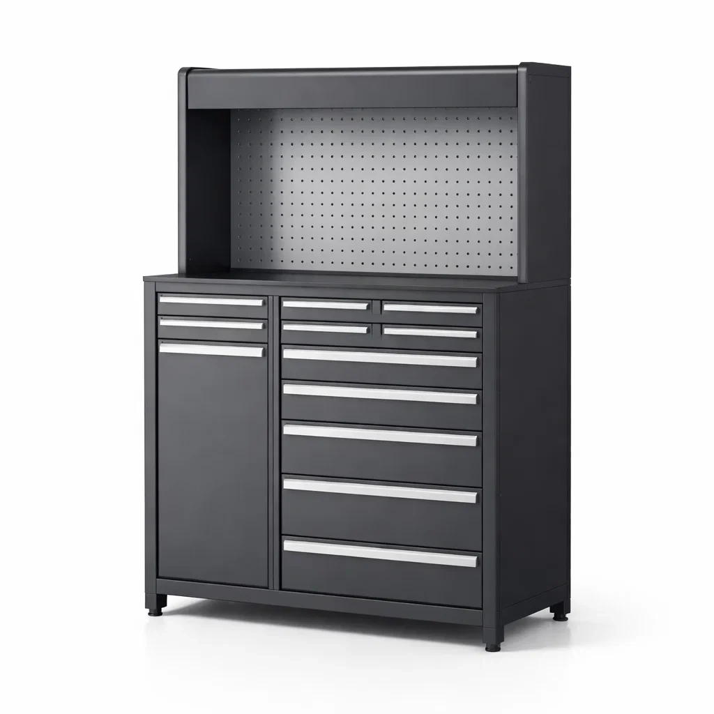 Armoire à outils en Métal Noir avec Étagères et Panneau Perforé 120x60x180 cm-DREAMCHAIRCRAFT