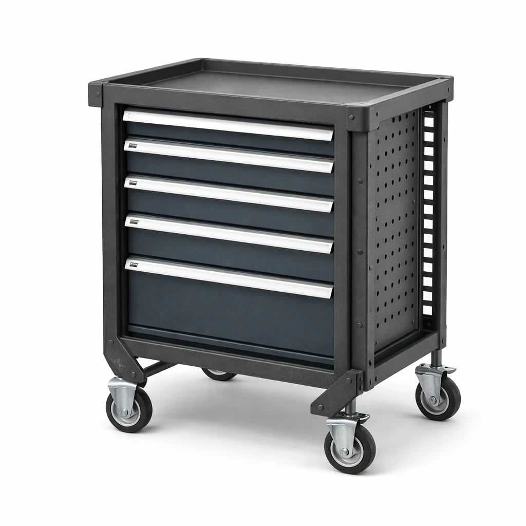 Chariot à outils en Acier Noir avec 5 Tiroirs et Roulettes-DREAMCHAIRCRAFT