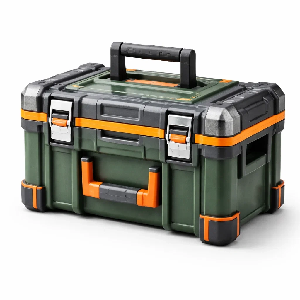 Boîte à Outils en Plastique Renforcé Vert et Orange 50x30x30 cm-LuxeRoomCrafts