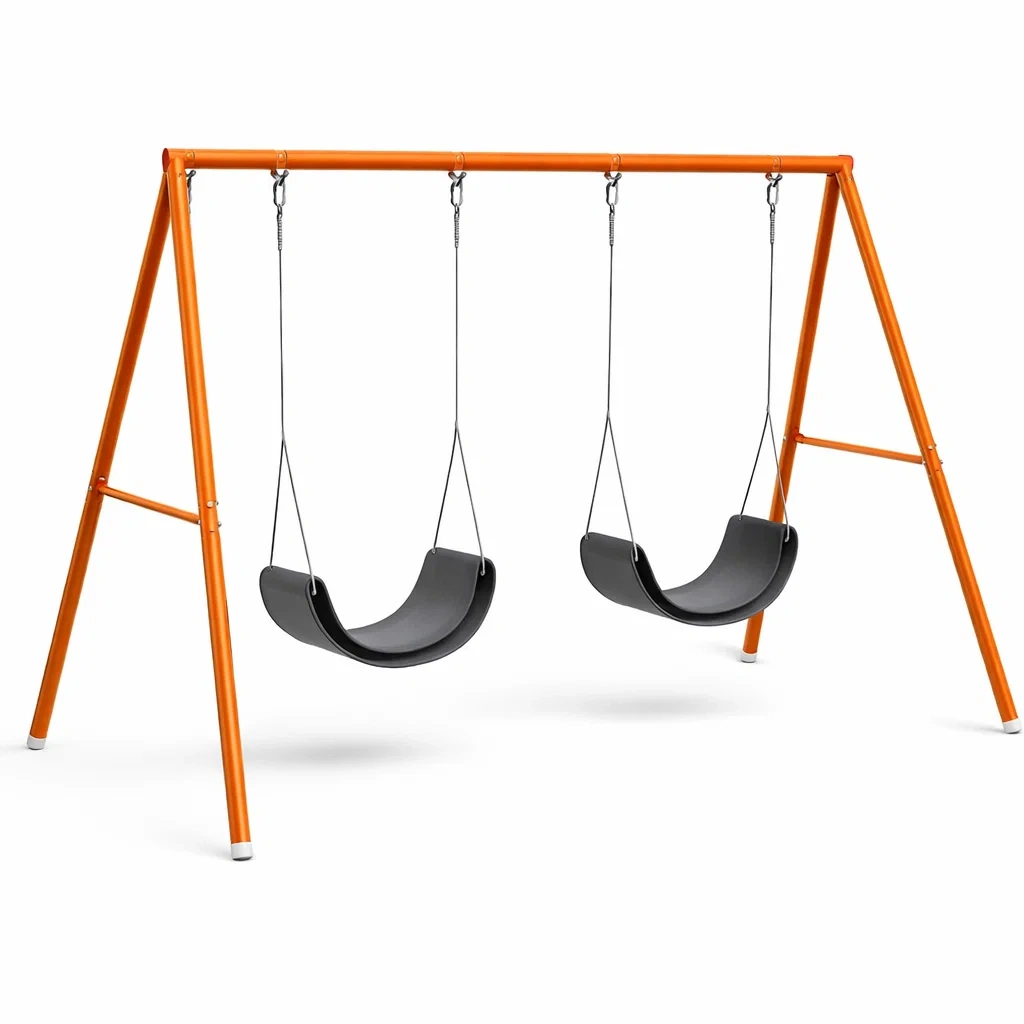 Ensemble de Balançoire pour Enfants Double en Acier Orange avec Sièges en Plastique-LuxeRoomCrafts