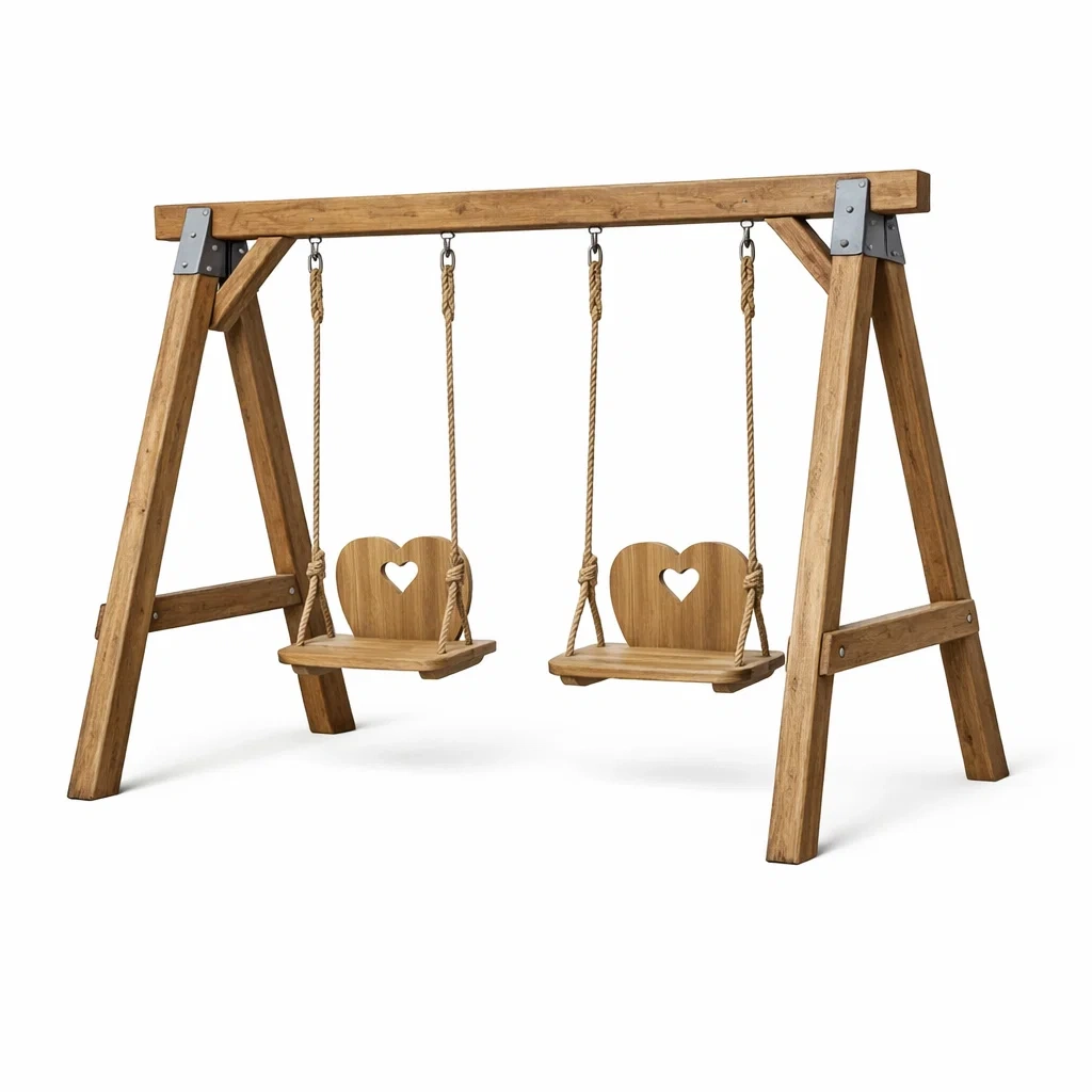 Ensemble de Balançoire pour Enfants en Bois avec Double Balançoire Brun-LuxeRoomCrafts