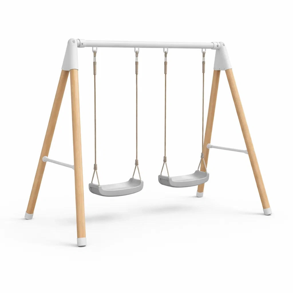 Ensemble de Balançoire pour Enfants en Bois et Métal avec Sièges en Plastique-LuxeRoomCrafts