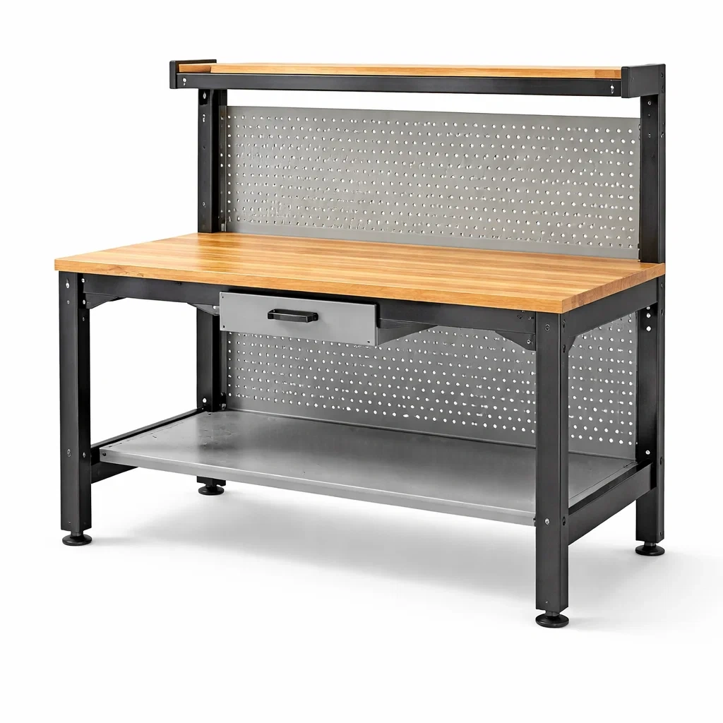 Établi en Métal et Bois avec Étagère et Tiroir 120x60x150 cm-LUXEHOMENEST